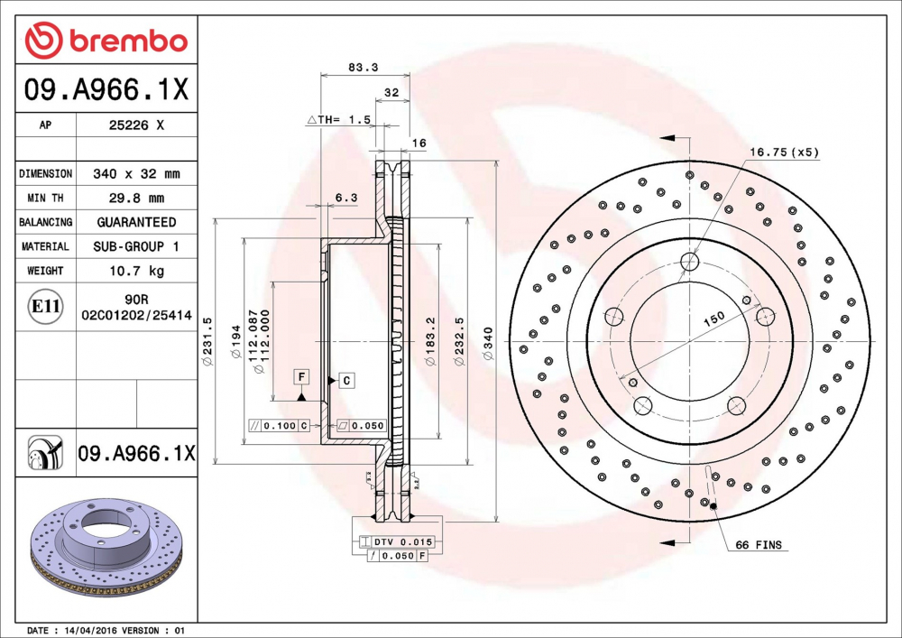 Placute frana BREMBO 09.A966.1X [1]