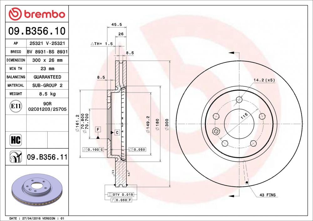Placute frana BREMBO 09.B356.11 [2]