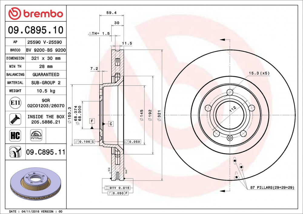 Placute frana BREMBO 09.C895.11 [2]