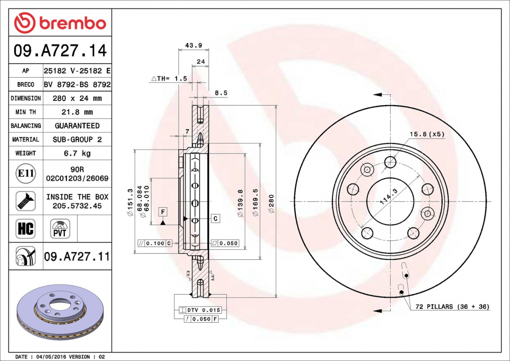 Placute frana BREMBO 09.A727.11 [2]