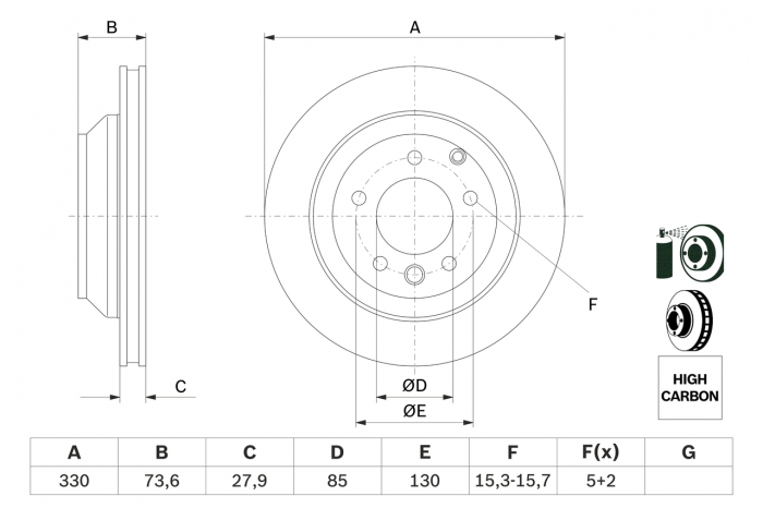 Disc frana spate BOSCH 0986479095 [2]