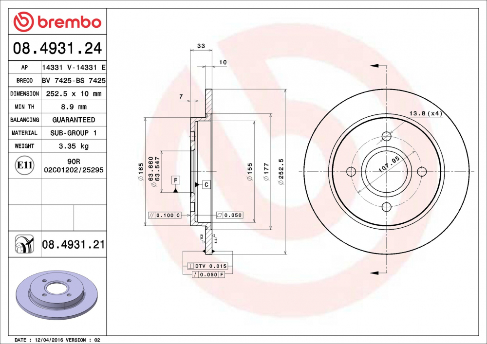 Disc frana BREMBO 08.4931.21 [1]