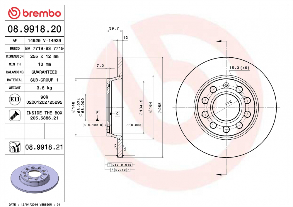 Placute frana BREMBO 08.9918.21 [1]