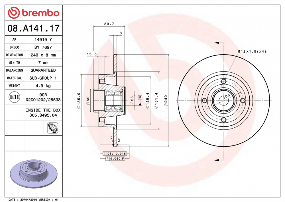 Disc frana BREMBO 08.A141.17 [2]