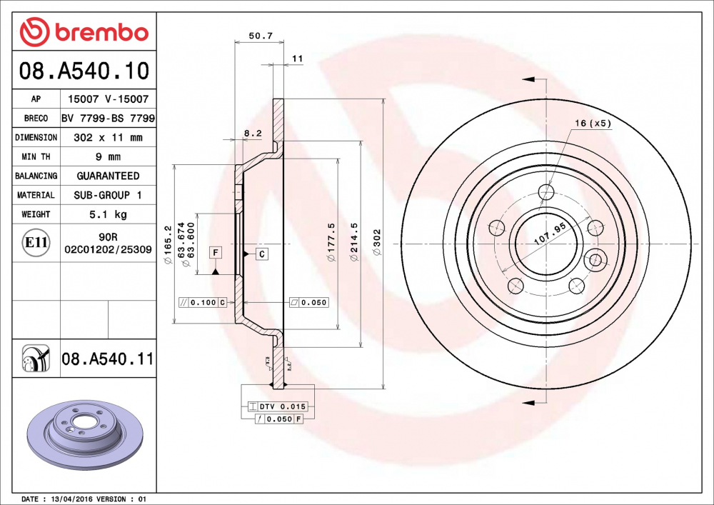 Placute frana BREMBO 08.A540.11 [2]