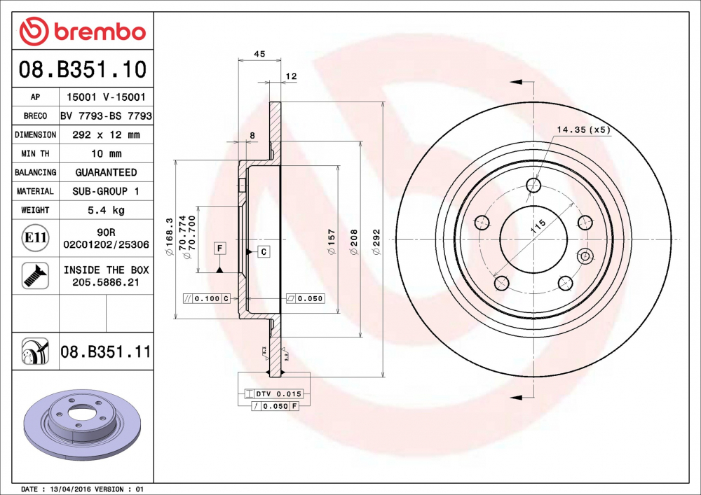 Placute frana BREMBO 08.B351.11 [1]