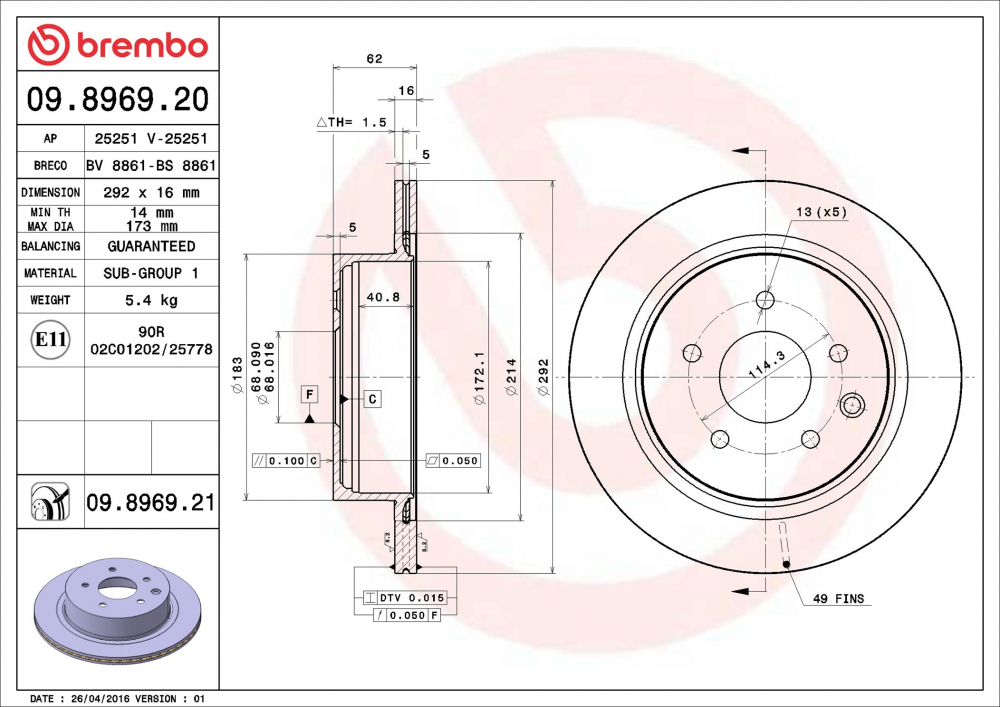 Placute frana BREMBO 09.8969.21 [2]