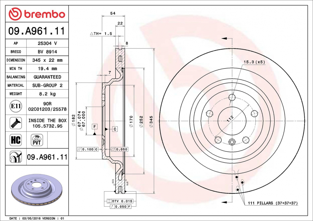 Placute frana BREMBO 09.A961.11 [1]