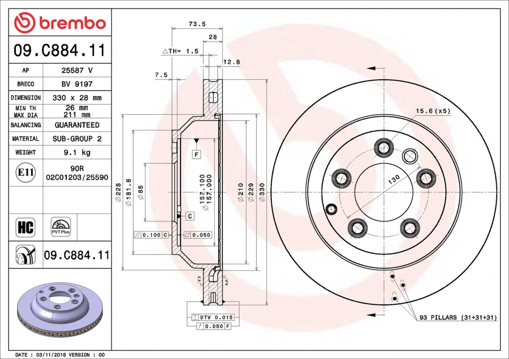 Disc frana BREMBO 09.C884.11 [1]