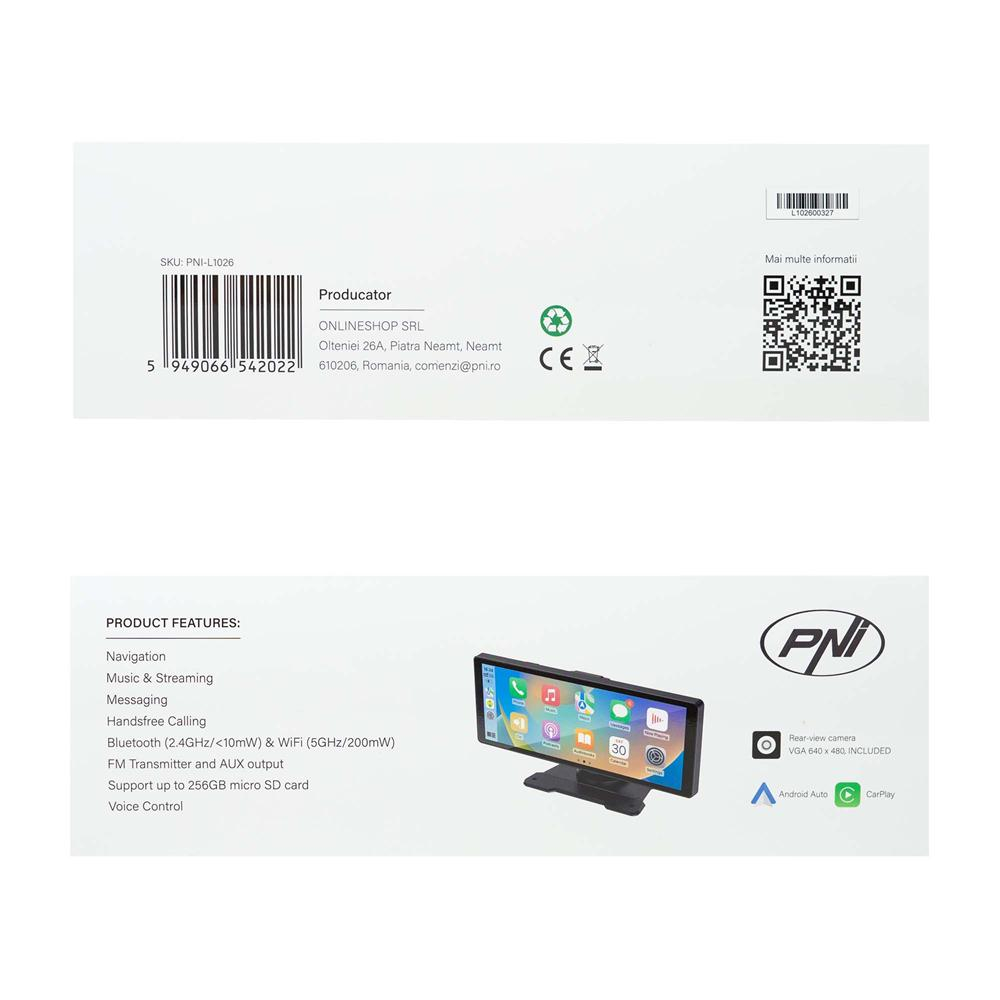 MONITOR AUTO PNI L1026 10.26 INCH, WIRELESS CARPLAY, NAVIGATIE, MUZICA, HANDSFREE, BLUETOOTH, FM TRANSMITTER [3]