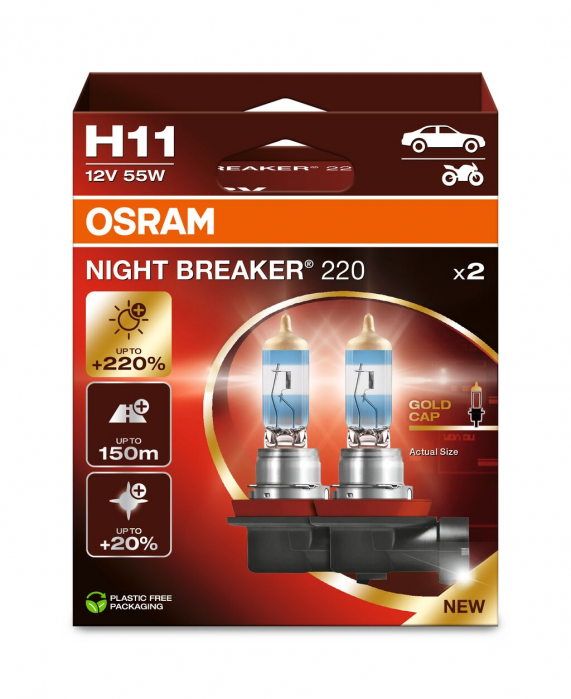 Set 2 Becuri 12V H11 55 W Night Breaker +220% Osram [1]