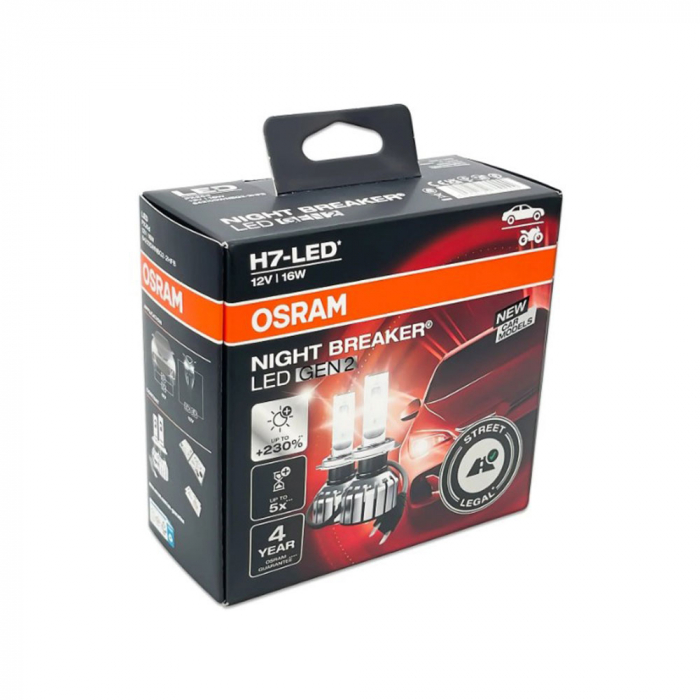 Set 2 Becuri Night Breaker Led Gen 2 H7 +230% Cutie Omologare Rar [3]