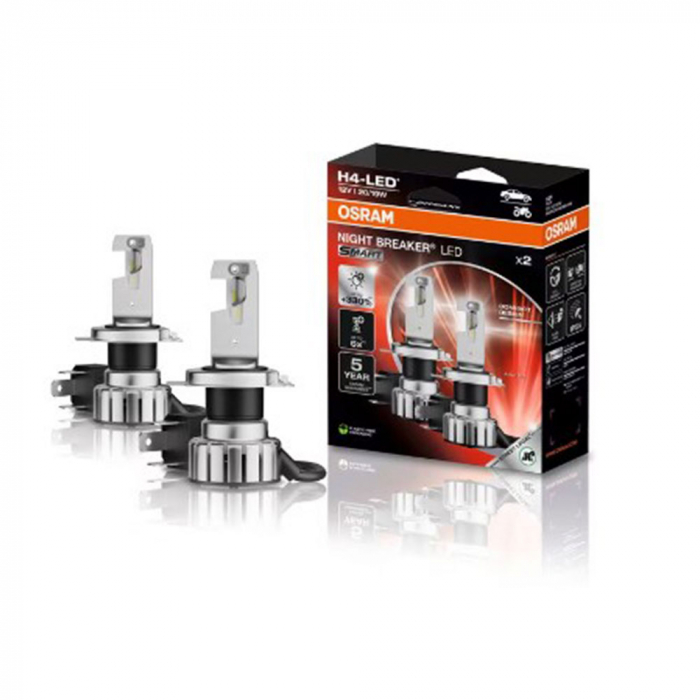 Set 2 Becuri Night Breaker Led Smart H4 +330% Blister Omologare Rar [1]