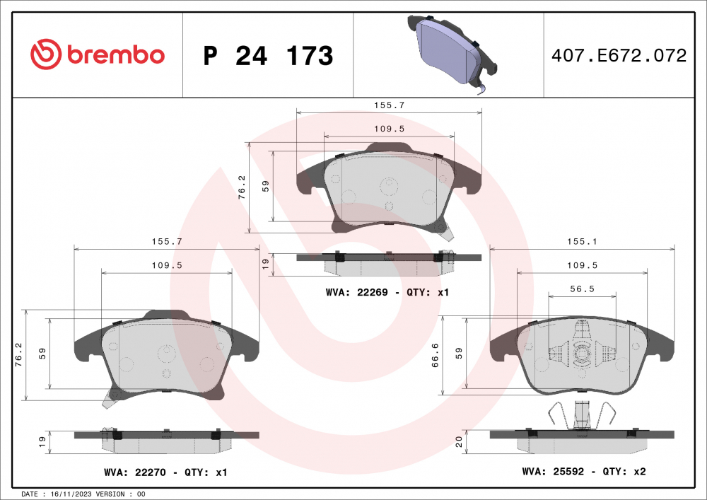 Placute frana BREMBO P24173 [1]
