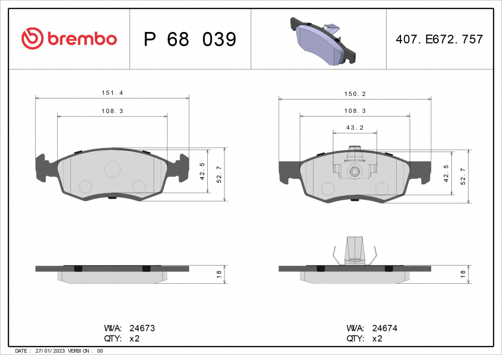 Placute frana BREMBO P68039 [1]