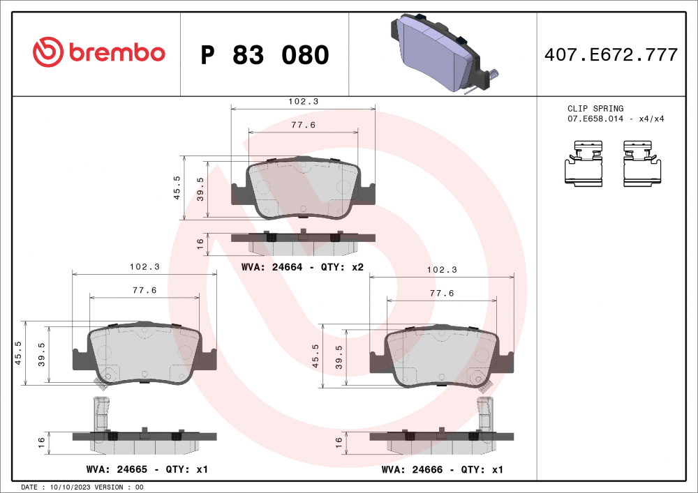 Set placute frana spate BREMBO P83080 [1]