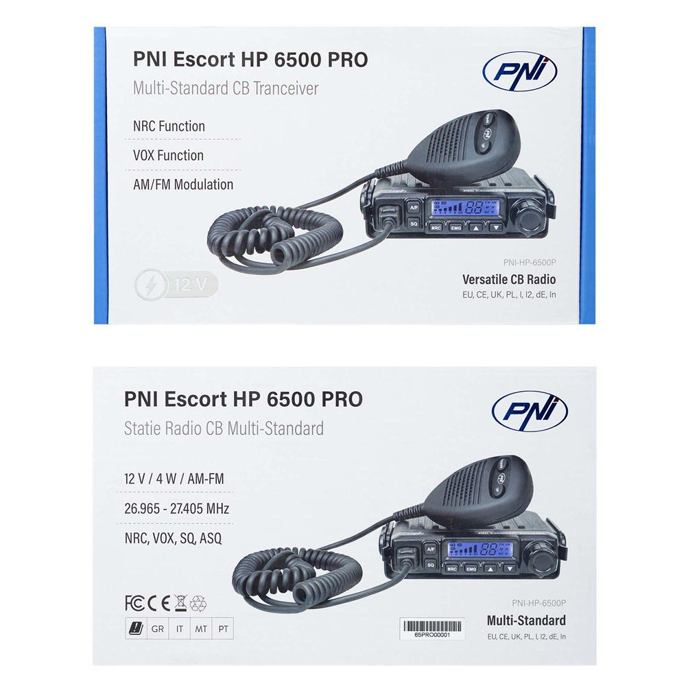 STATIE RADIO CB PNI ESCORT HP 6500 PRO, MULTI-STANDARD, VOX, NRC, 4W, AM-FM, 12V, SQ, ASQ, MUFA DE BRICHETA INCLUSA [12]
