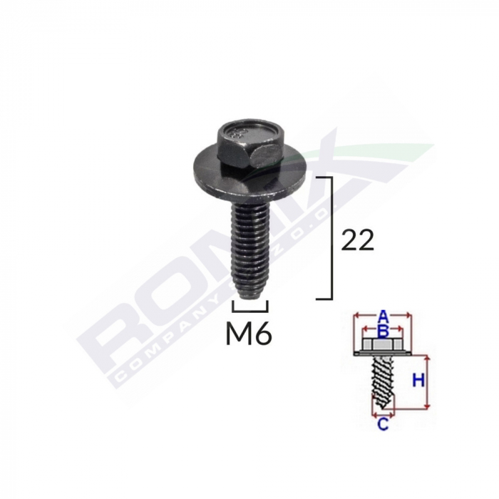 Surub Fixare Elemente Exterior Pentru Peugeot, Citroen 6X22Mm Set 5 Buc [2]