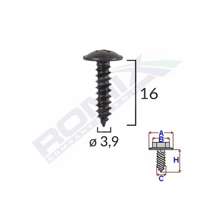 Surub Universal Fixare Negru 3.9X16Mm Set 25 Buc [2]