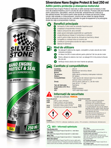 Chimice auto - Solutie protectie motor Silverstone Nano Engine Protect & Seal - 250 ml