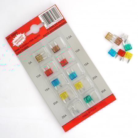 CONSUMABILE SERVICE - Blister Cu 10 Mini Sigurante Fuzibile 5/ 7.5/ 10/ 15/ 20/ 25/ 30 A Cod Culoare