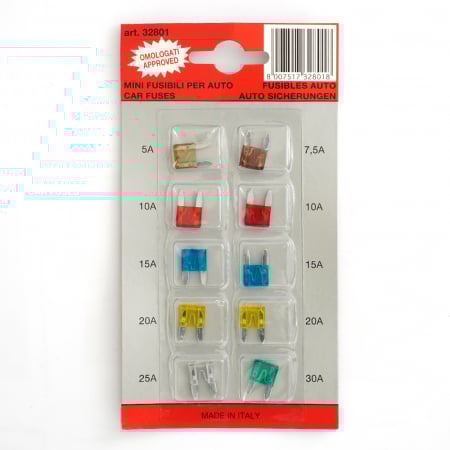 Blister Cu 10 Mini Sigurante Fuzibile 5/ 7.5/ 10/ 15/ 20/ 25/ 30 A Cod Culoare [1]