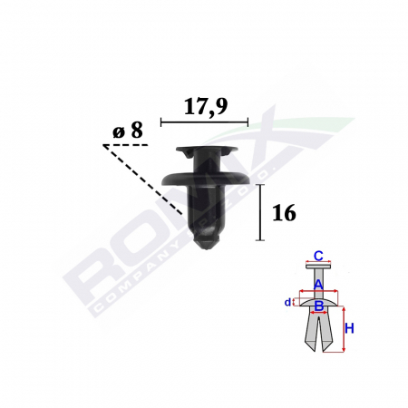 ACCESORII - Clips Fixare Elemente Exterior Pentru Hyundai, Kia8X16Mm Negru - Set 10 Buc