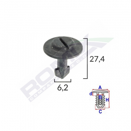 ACCESORII - Clips Fixare Elemente Roata Pentru Audi/Seat/Vw 6.2X27.4Mm - Negru Set 10 Buc