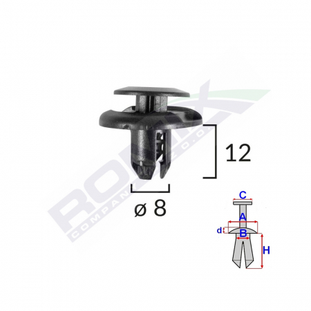 ACCESORII - Clips Fixare Elemente Roata Pentru Honda/Mitsubishi 8X12Mm - Negru Set 10 Buc