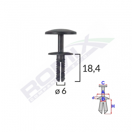 ACCESORII - Clips Fixare Universal 6X18.4Mm - Negru Set 25 Buc