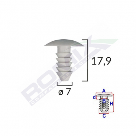 ACCESORII - Clips Tapiterie Pentru Fiat 7X17.9Mm - Gri Set 10 Buc