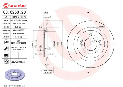 Piese auto - Disc frana BREMBO 08.C250.21