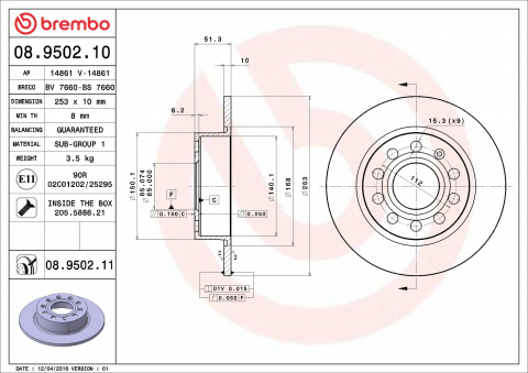 Discuri frana - Disc frana BREMBO 08.9502.11