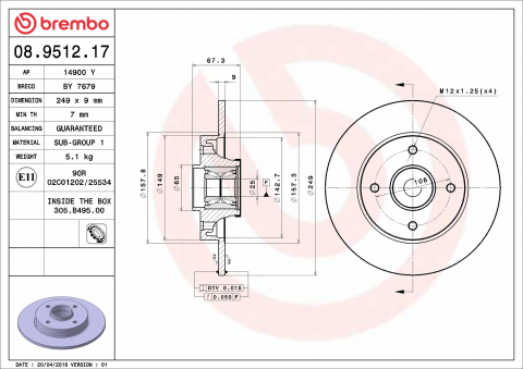Piese auto - Disc frana BREMBO 08.9512.17