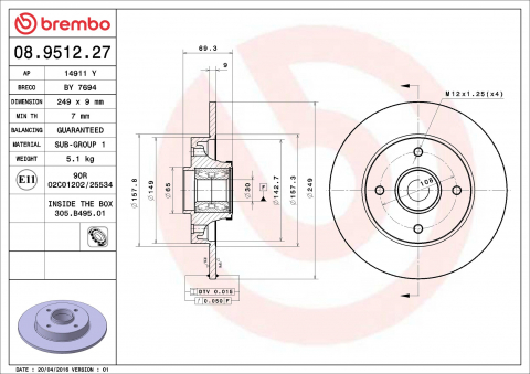 Discuri frana - Disc frana BREMBO 08.9512.27