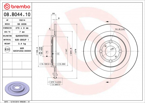 Piese auto - Disc frana BREMBO 08.B044.10
