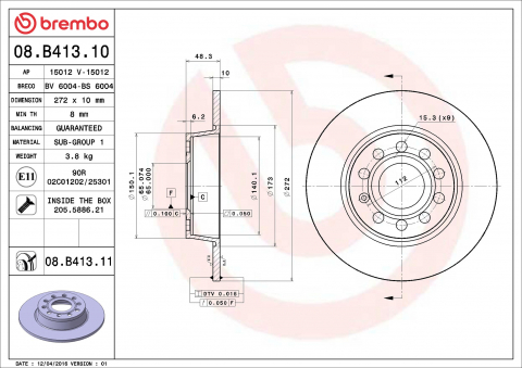 Piese auto - Disc frana BREMBO 08.B413.11