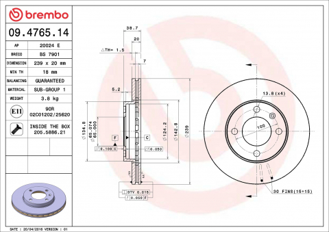 Discuri frana - Disc frana BREMBO 09.4765.14