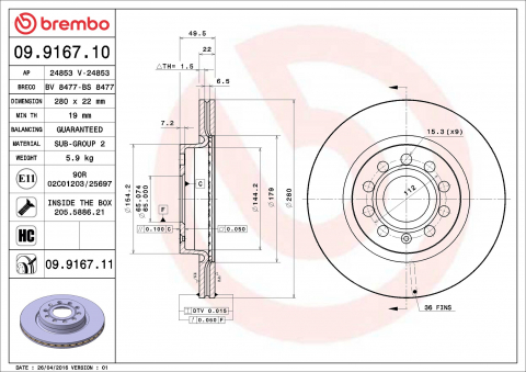 Disc frana BREMBO 09.9167.11 [1]