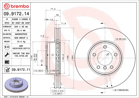 Piese auto - Disc frana BREMBO 09.9172.11