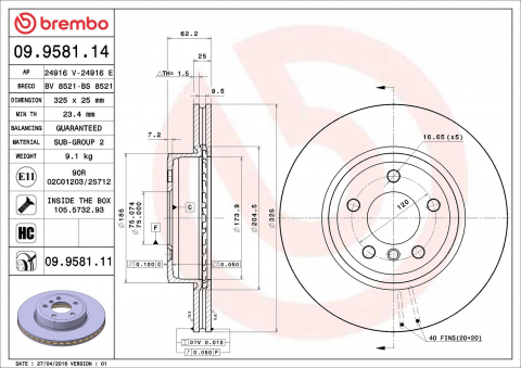 Piese auto - Disc frana BREMBO 09.9581.11