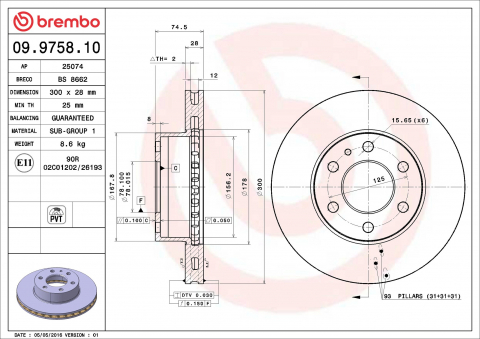 Piese auto - Disc frana BREMBO 09.9758.10