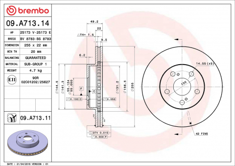 Disc frana BREMBO 09.A713.11 [1]