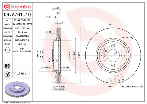 Piese auto - Disc frana BREMBO 09.A761.11