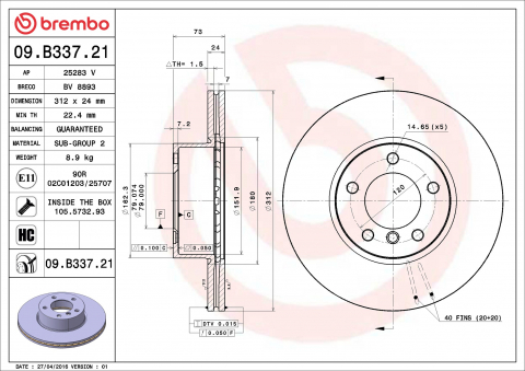 Disc frana BREMBO 09.B337.21 [1]
