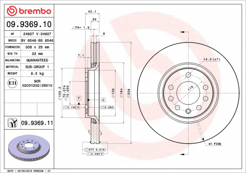Piese auto - Disc frana BREMBO 09.9369.11
