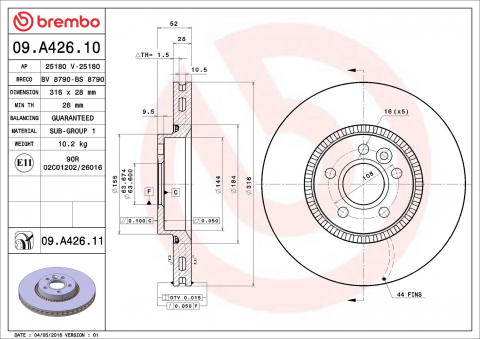 Piese auto - Disc frana BREMBO 09.A426.11