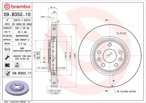Piese auto - Disc frana BREMBO 09.B352.11