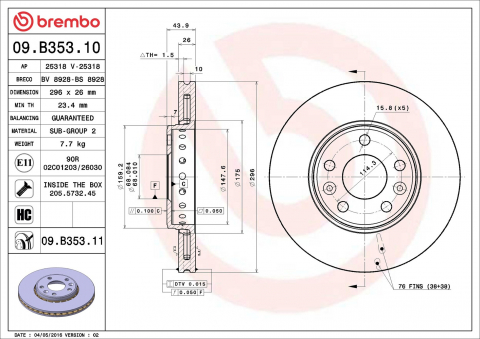 Piese auto - Disc frana BREMBO 09.B353.11
