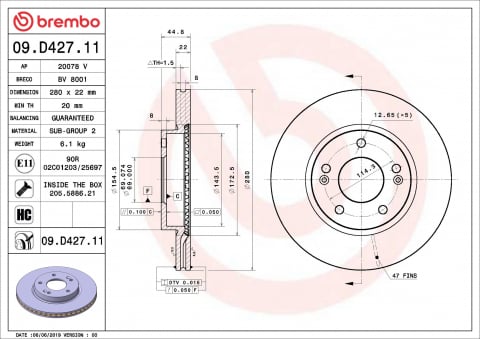 Piese auto - Disc frana BREMBO 09.D427.11